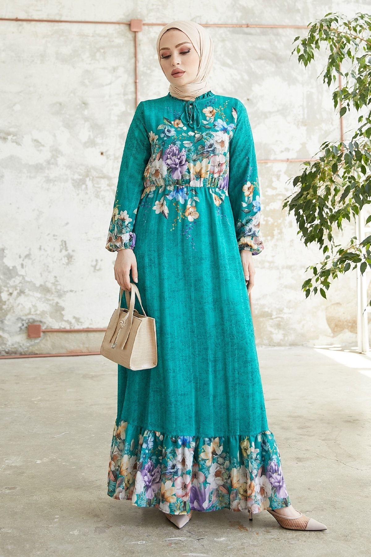 InStyle-Περισσότερα Floral Jacquard Yoryo Chiffon Dress - Water Green 5