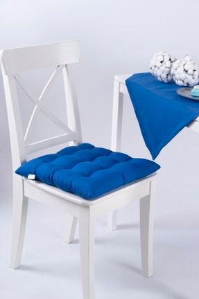 Lüx Pofidik Mavi Sandalye Minderi Özel 9 Dikişli Bağcıklı 42x42cm 11001
