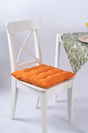 Lüx Pofidik Turuncu Sandalye Minderi Özel 9 Dikişli Bağcıklı 42x42cm 11001