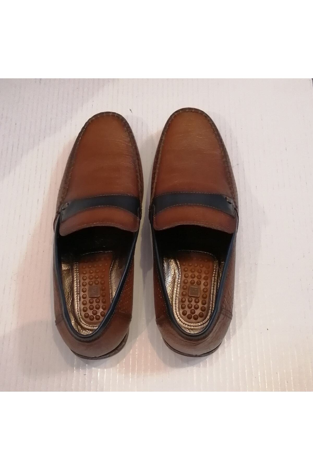 LUCIANO BELLINI-Unisex Genuine Leather Tan Antique Navy Blue Banded Hand Stitched Flexible Rubber Sole Loafer 4