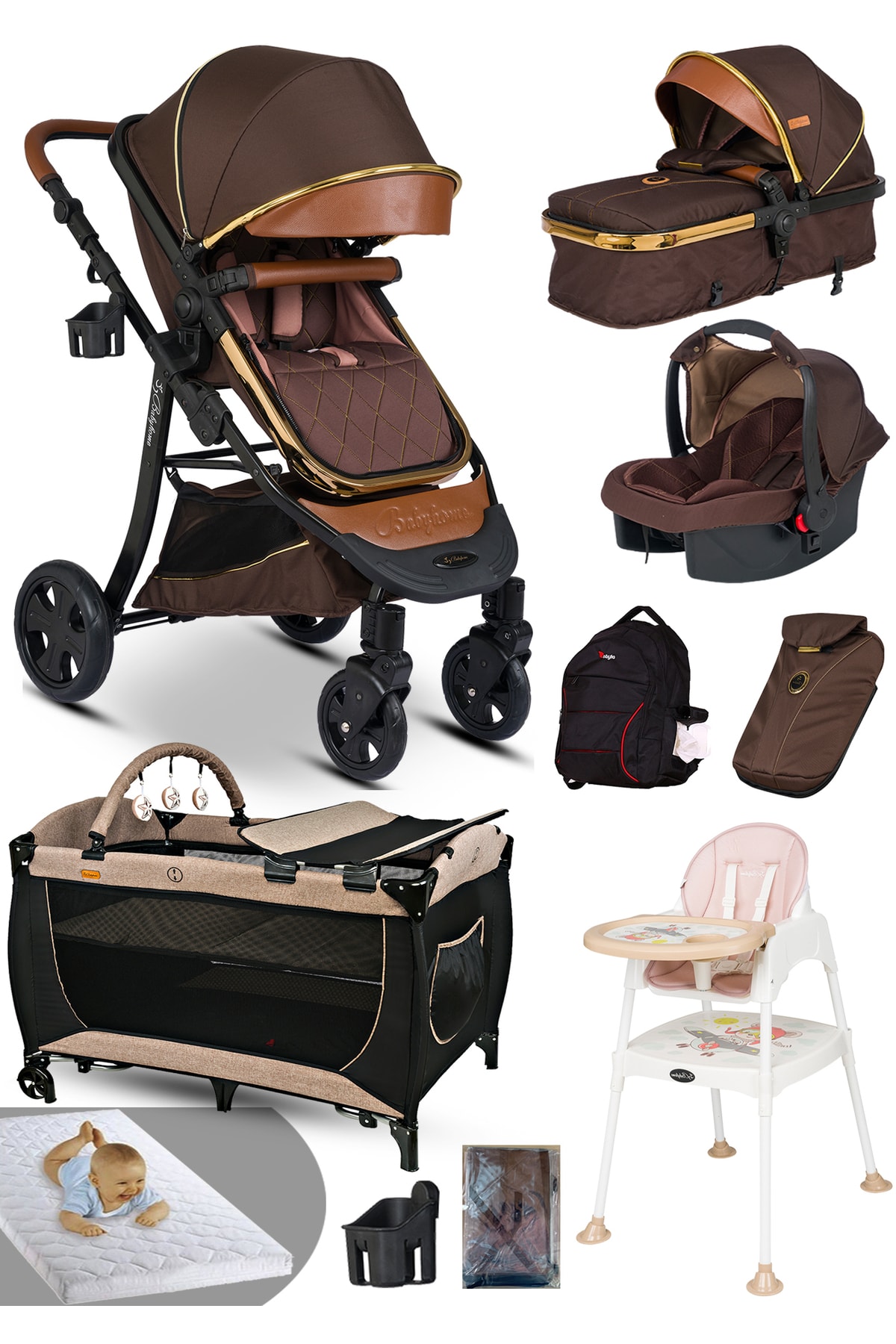 Baby Home Ekonomi Paket 10 In 1 985 Travel Sistem Bebek Arabası Oyun Parkı Yatak Beşik Mama Sandalyesi