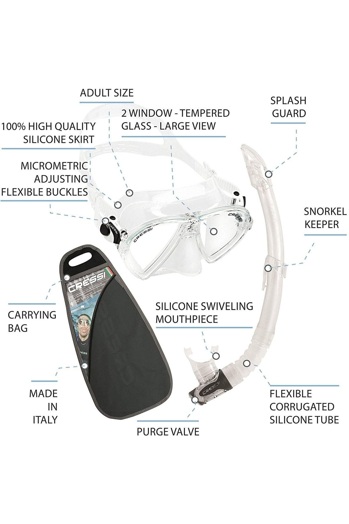 ماسک و اسنورکل مشکی Ocean VIP Maske Snorkel Set cressi sub