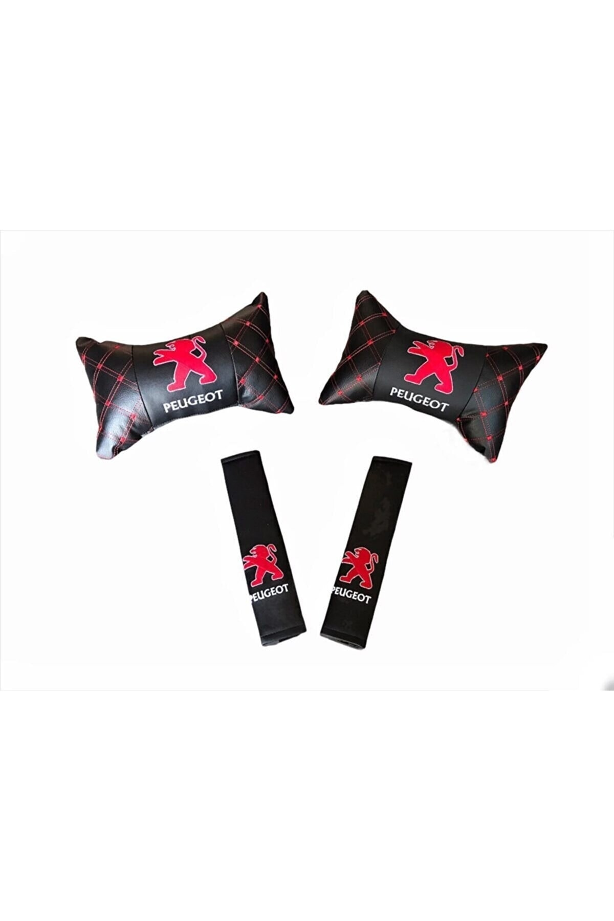 KARA AUTO Peugeot Deri 2 Adet Boyun Yastığı 2 Adet Kemer Kılıfı Seti