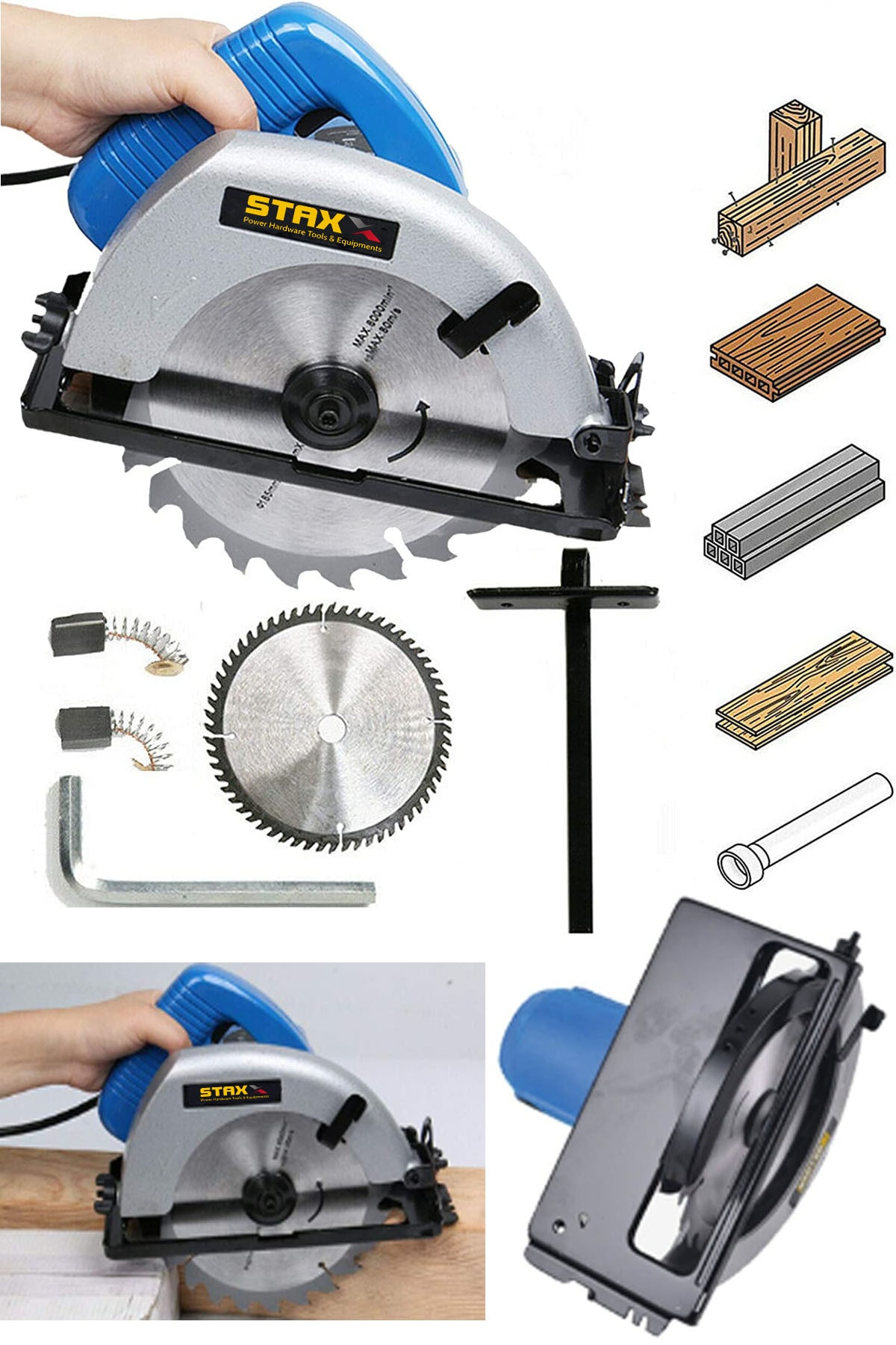 STAXX POWER Metal Çift Dişli Sistem Bakır Motor Ahşap Sunta Kesme Daire Testere Makinesi 1600 Watt 185 mm