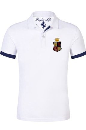 Perfect Life Polo Yaka Beyaz-lacivert Erkek T-shirt WBLS35