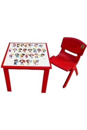 Çocuk Masa Sandalye Takımı Kırmızı Alfabe 1-3 Yaş Için TP1111-08