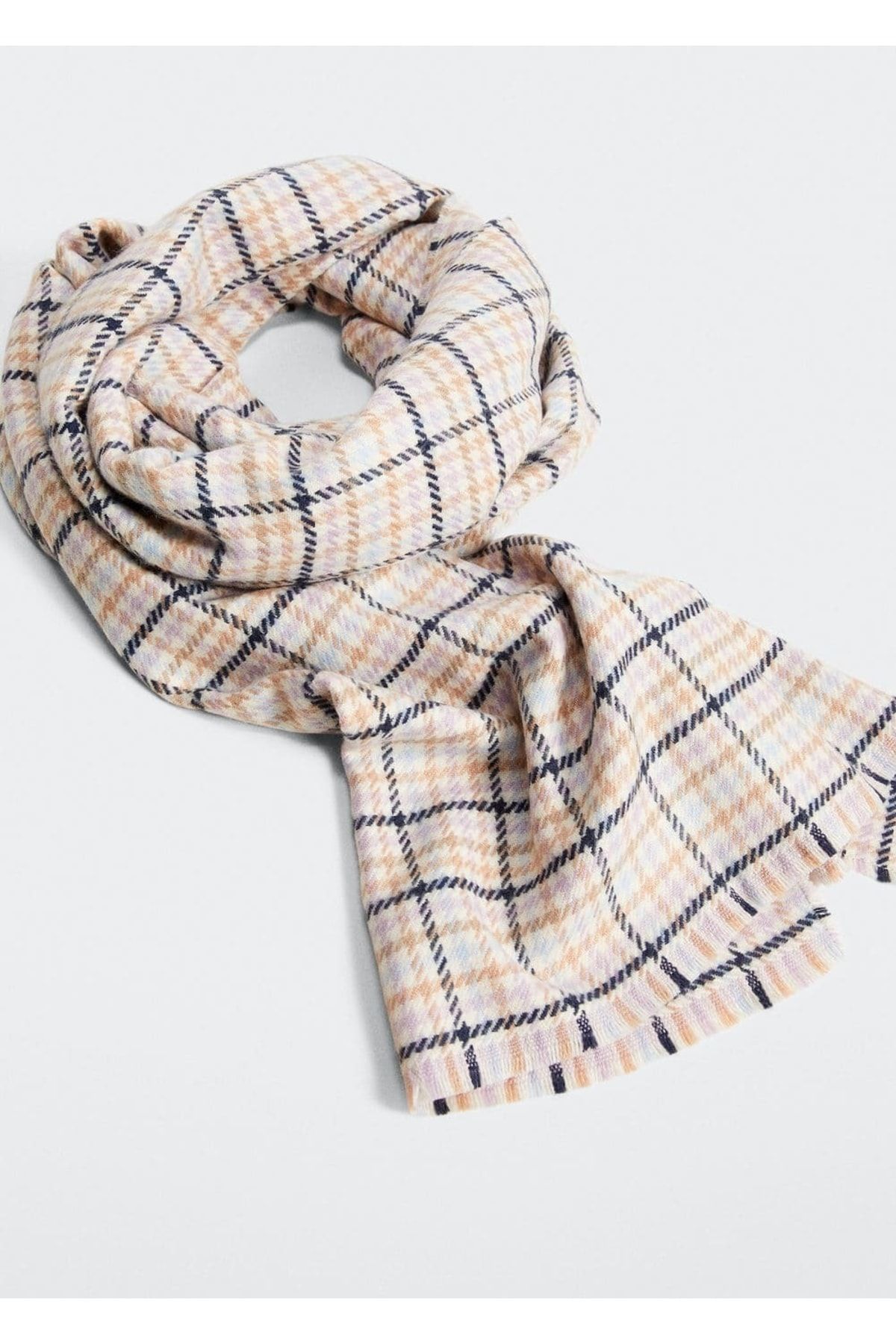 MANGO Woman-Three Color Checkered Shawl 4