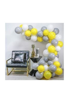 100 Adet Metalik Balon ve 5 Metre Balon Zinciri (Sarı - Gümüş - Beyaz) Uçan Balon 10012