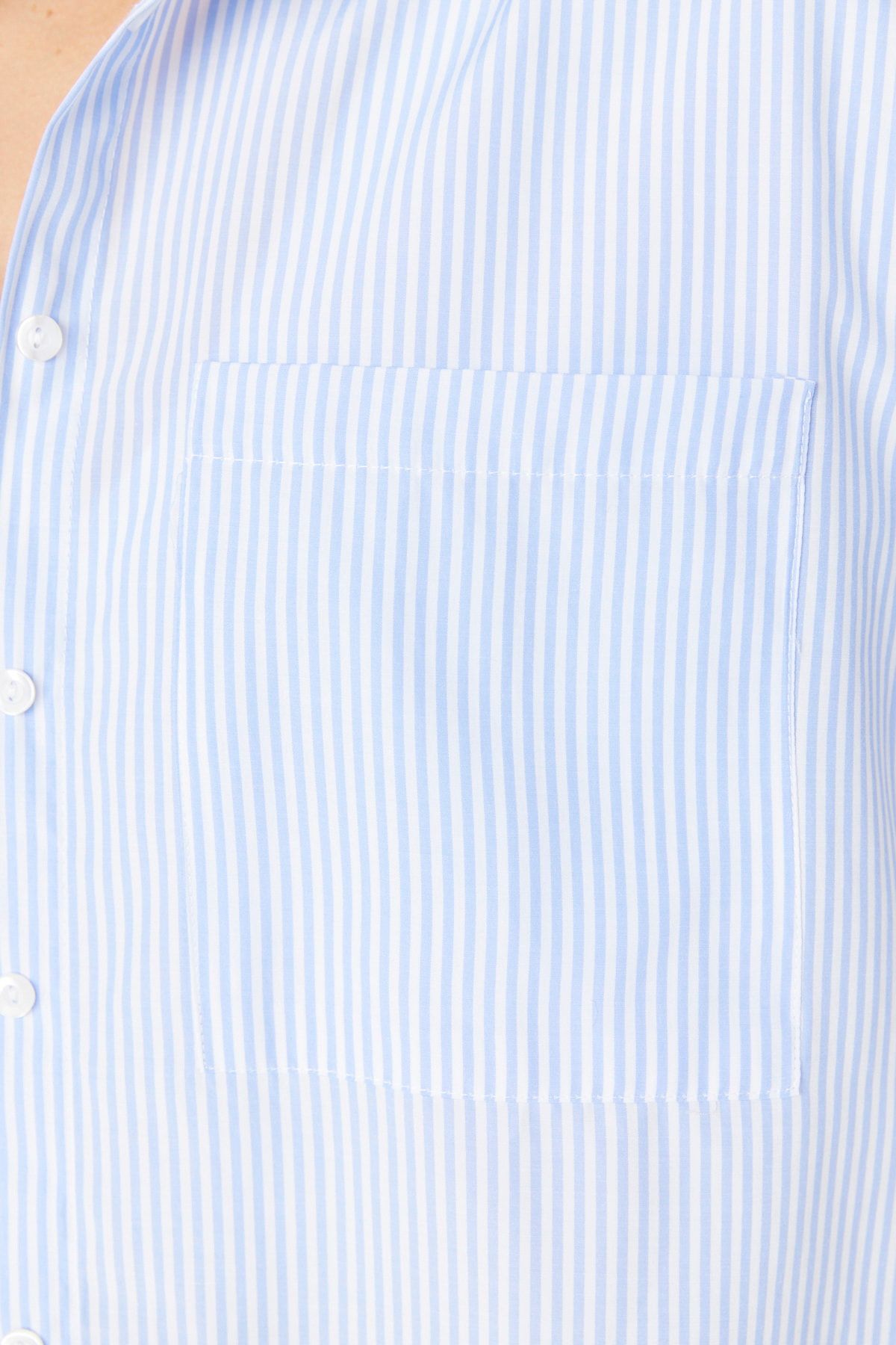 Trendyol Collection-Blue Striped Wide Fit Shirt with Pocket Detail - Twoaw23Go00359 4