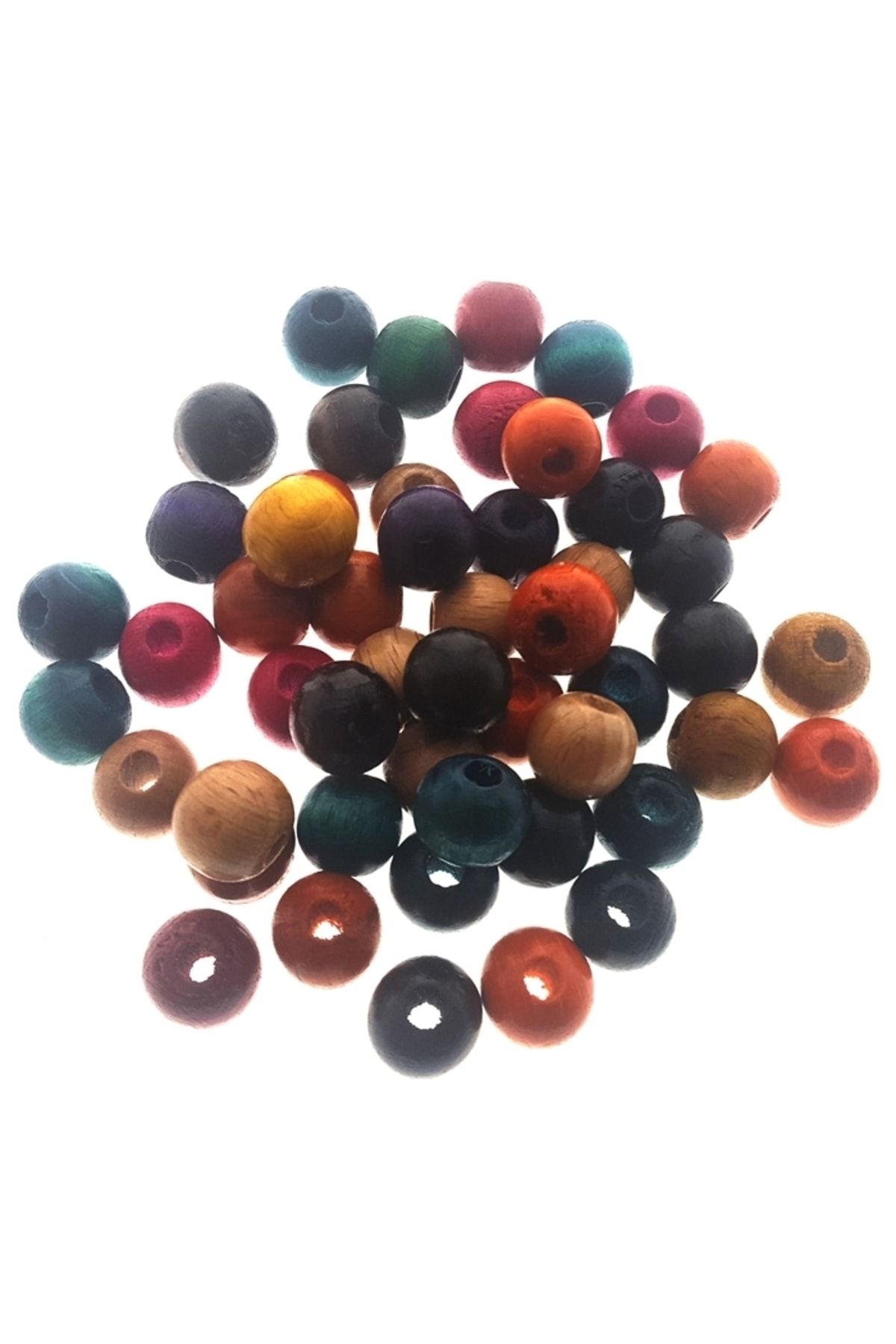 Ahşap Yuvarlak Renkli Boncuk 14mm 50'li - Parlak