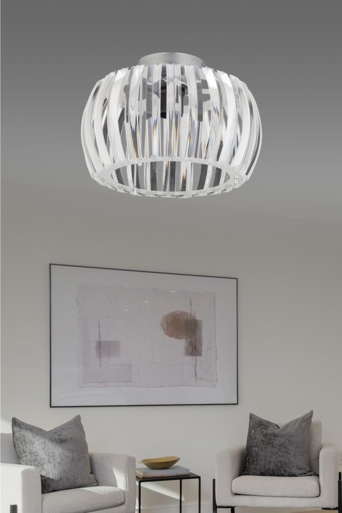 İstanbul Avize Plafonyer Venüs 25 Cm Gümüş Kristal Taşlı Avize