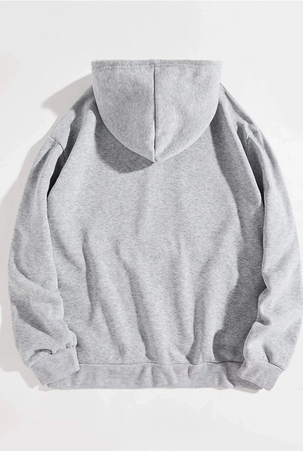 MODAGEN-Hanorac cu glugă unisex oversize gri New Jersey cu imprimeu 2