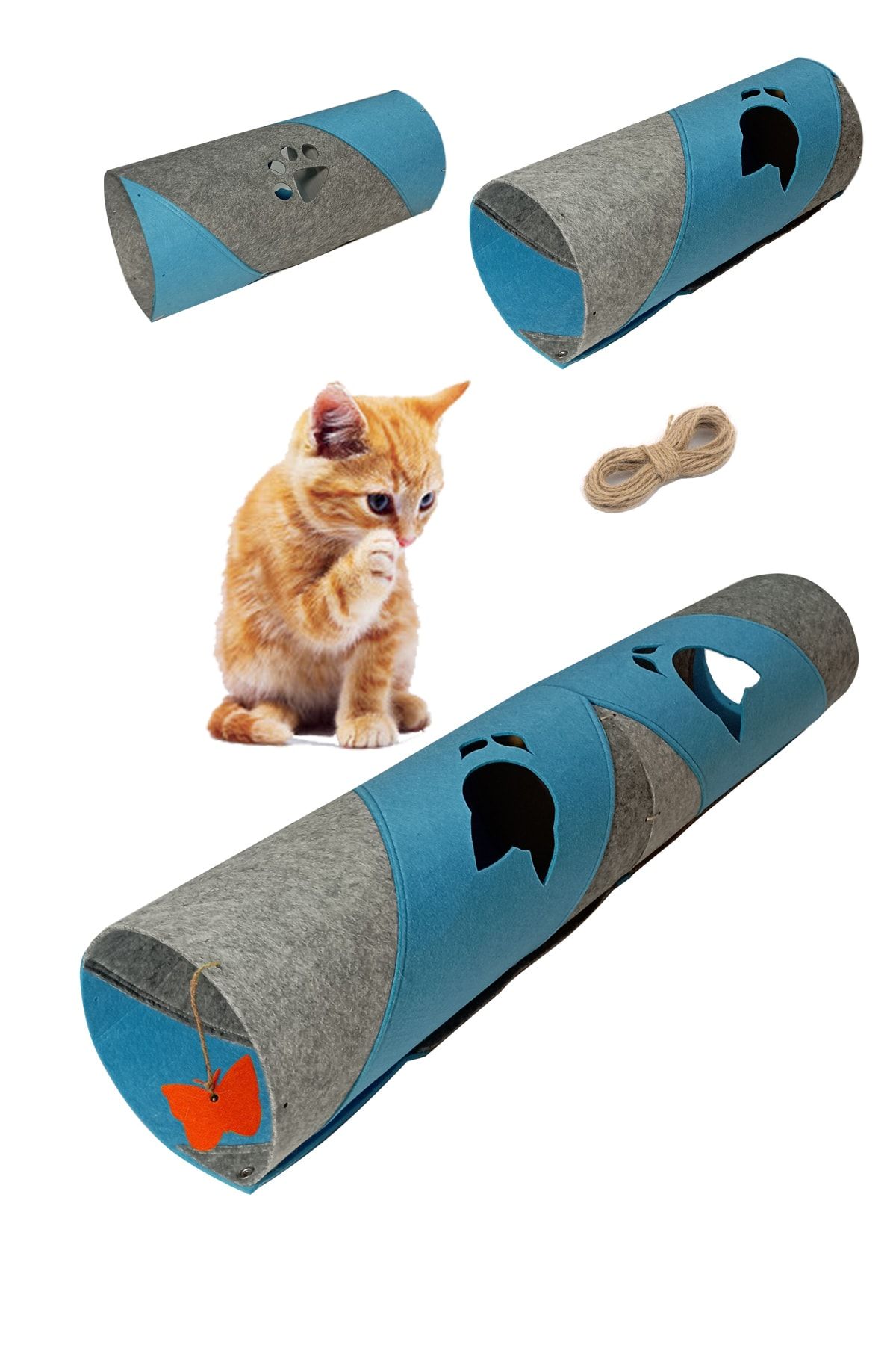 UTKU TASARIM-Crost Cat Tunnel 2 Pieces Can Be Added Functional Pet Toy Tunnel 100 Cm 3
