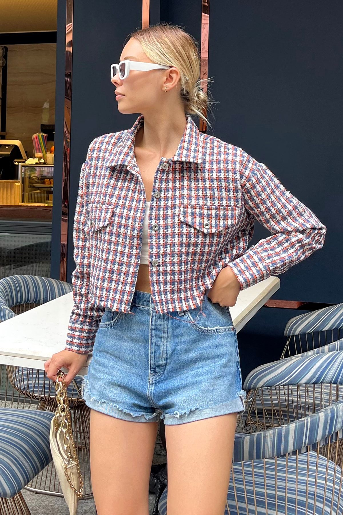 Trend Alaçatı Stili Jacke Blau Regular Fit Fast ausverkauft
