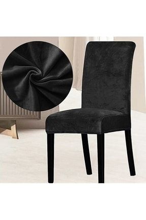 Sandalye Kılıfı Siyah Renk Yıkanabilir Lastikli Kadife Kumaş Sandalye Örtüsü 1 Adet TYC00328720599