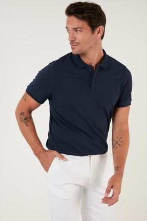 Erkek Lacivert Slim Fit Pamuklu Polo Polo T Shirt 5902137