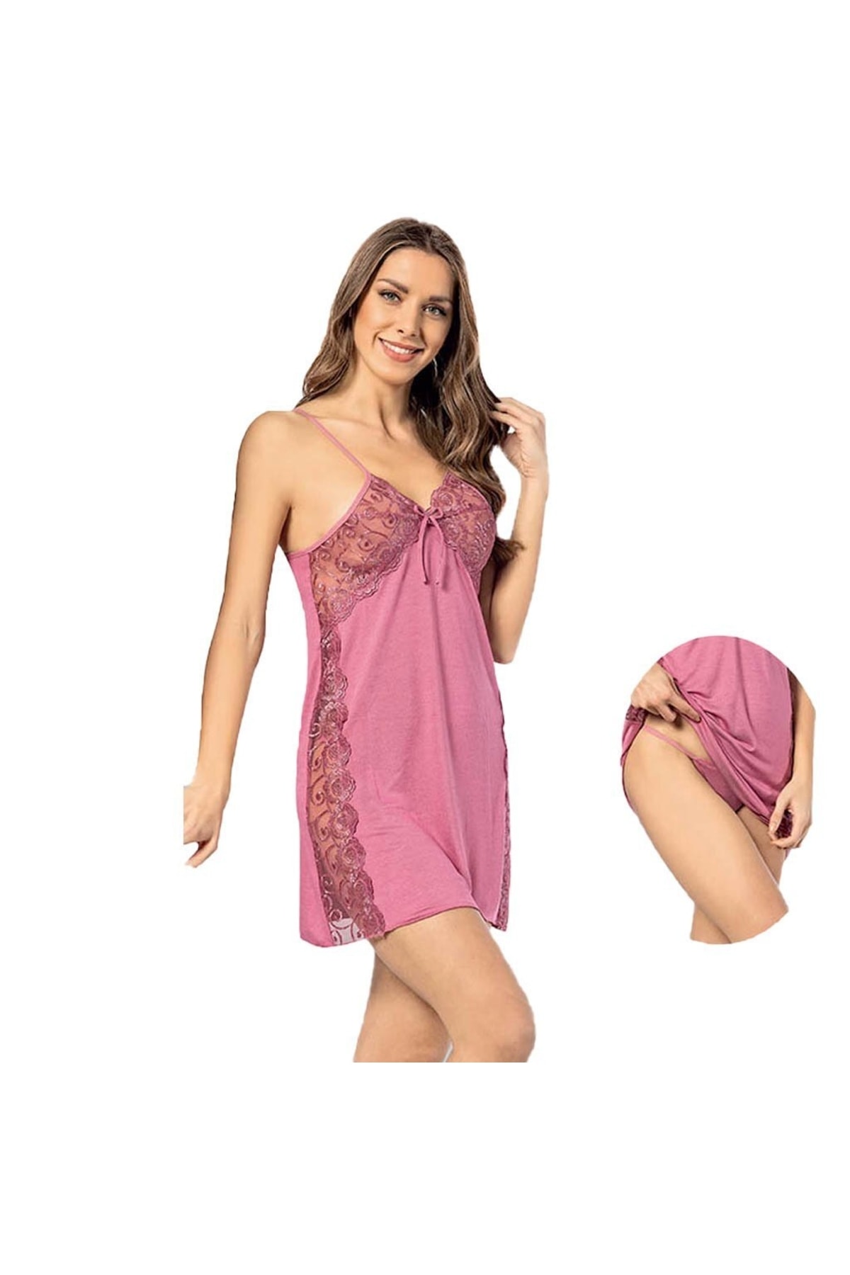 Genel Markalar Kadın Dantelli Gecelik Takımı Kota 6203