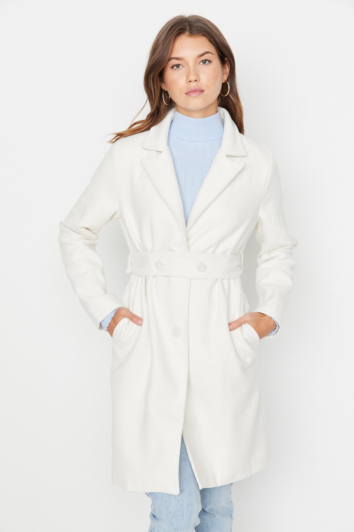 Trendyol Collection Mantel Ecru Zweireihig Fast ausverkauft