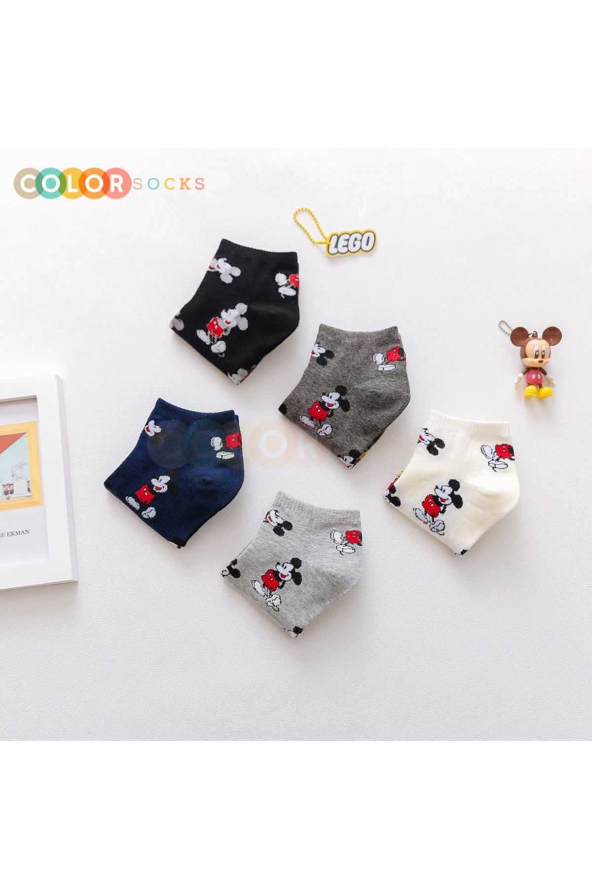 5 Çift Mickey Mouse Desenli Patik Kadın Çorap