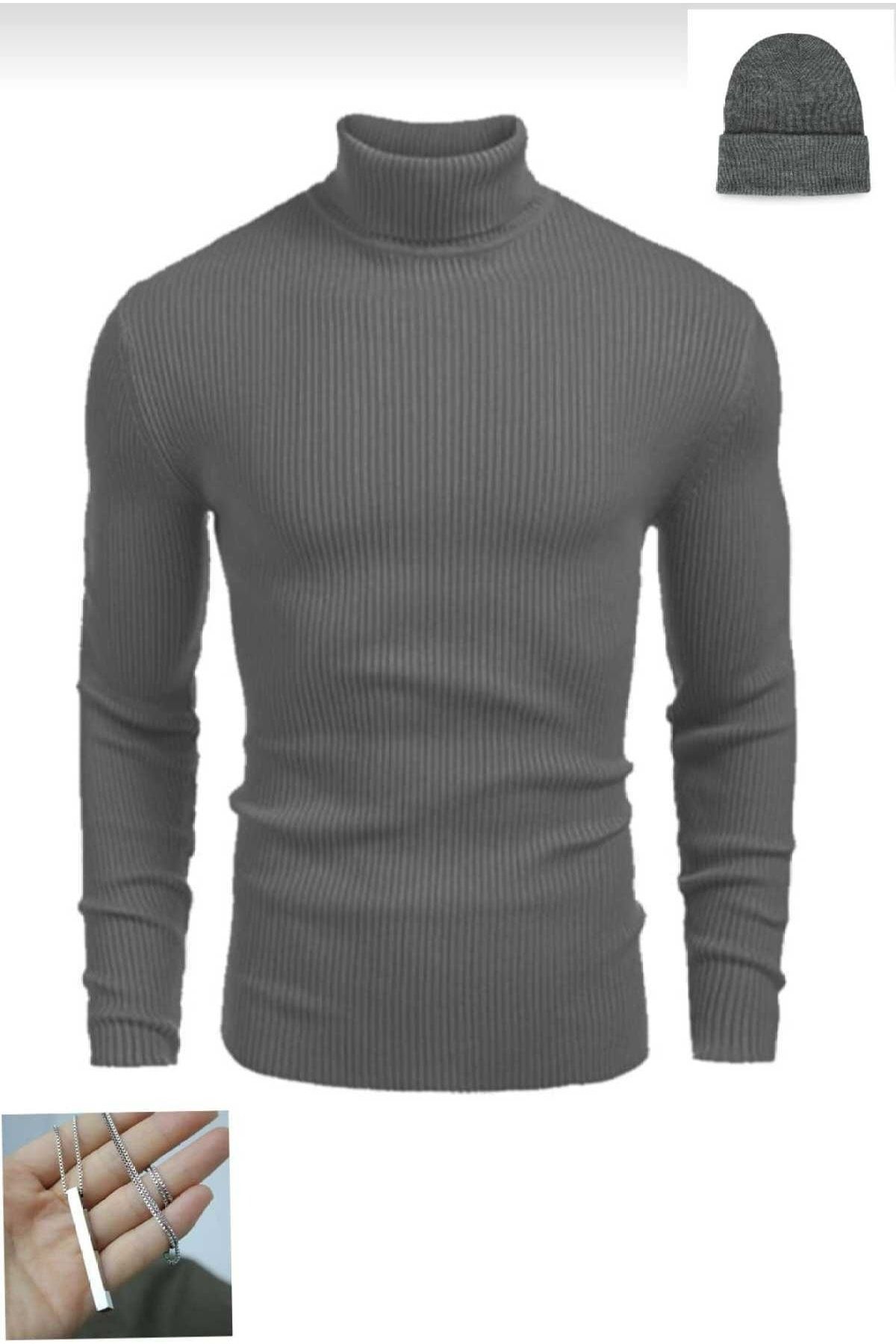 JAKSTONE Combinație 3 Piese Pulover Pălărie Colier Cadou Emka Masculin - XL