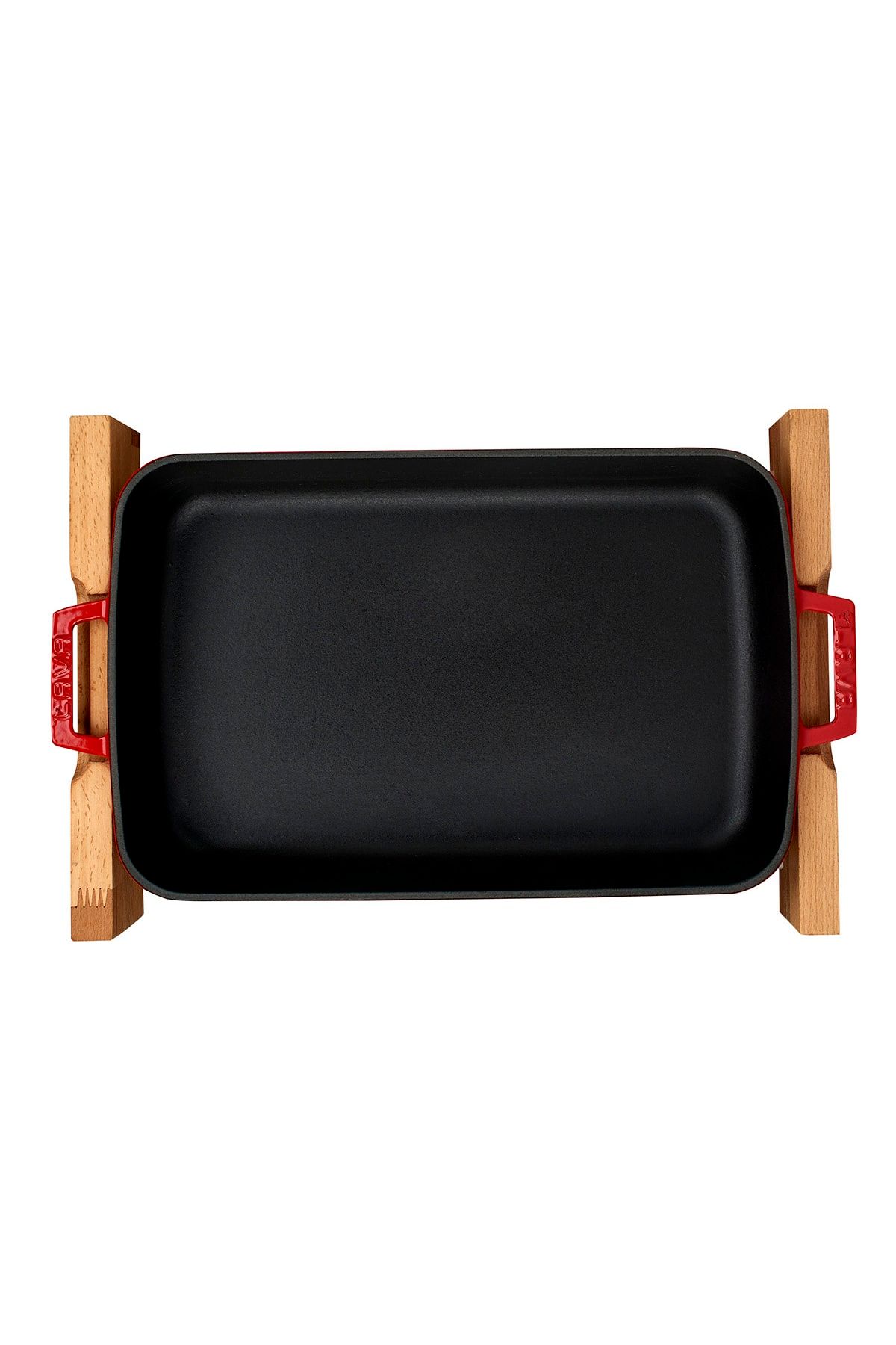 Lava-Cast Rectangular Rosto and Baking Tray Beech Serving Wood Cast Iron Solid Double Handle Size 4
