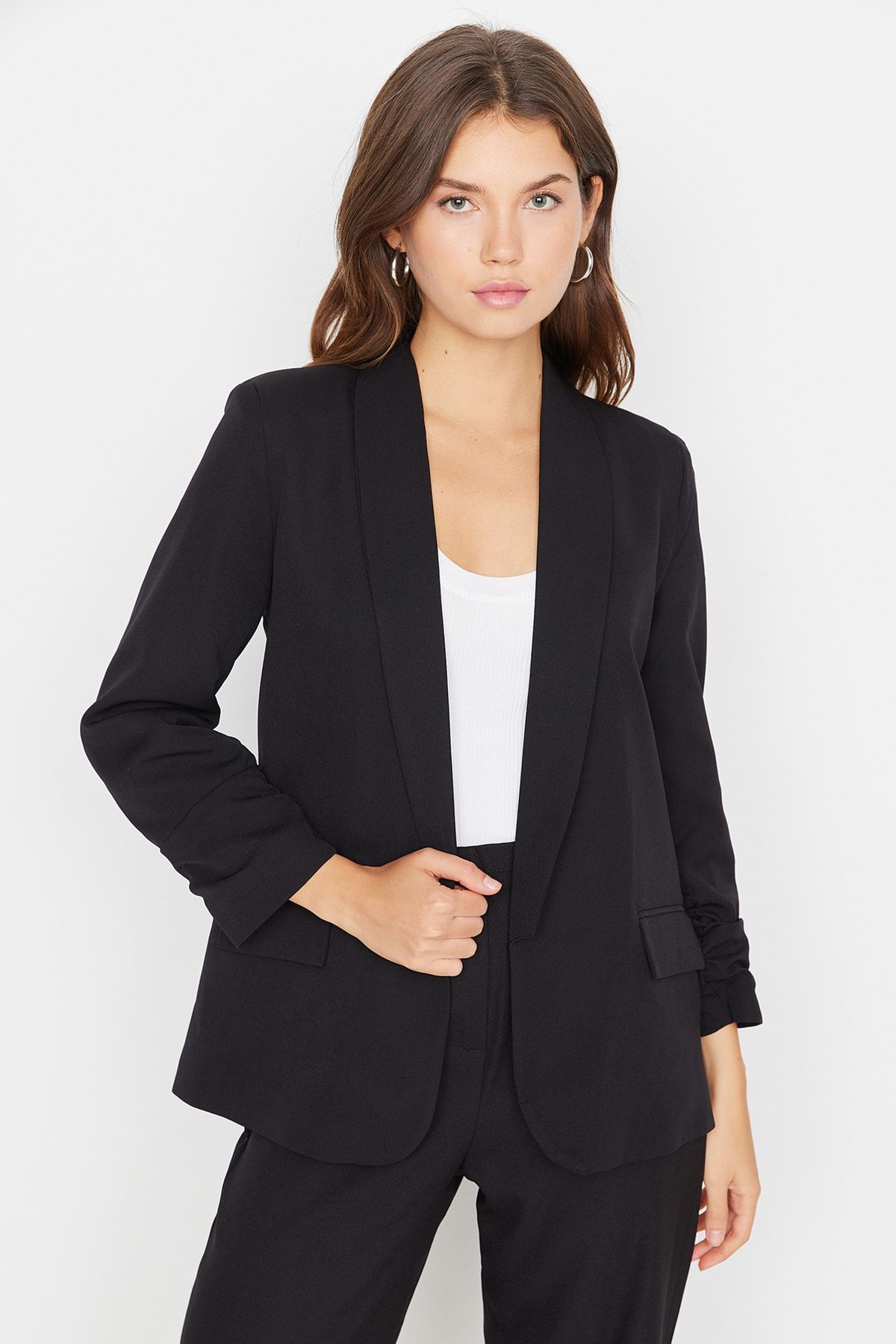 Trendyol Collection-Schwarzer, gefütterter, geknöpfter, gewebter Blazer TWOAW23BC00025 3