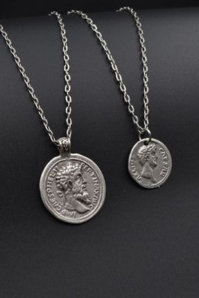 2'li Antik Roma Sikkesi Madalyon Ve Sezar Sikke Erkek Kadın Kolye Seti 925 Ayar Gümüş Kaplama 1127-1123-Z1