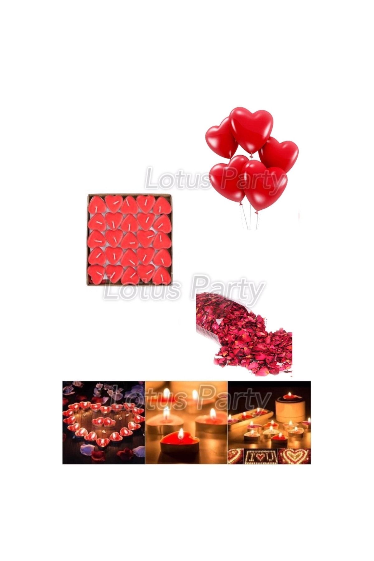 Lotus Party Evlilik Teklifi Sevgililer Günü Masa Süsleme 50 Adet Kırmızı Kalpli Tealight Mum 
