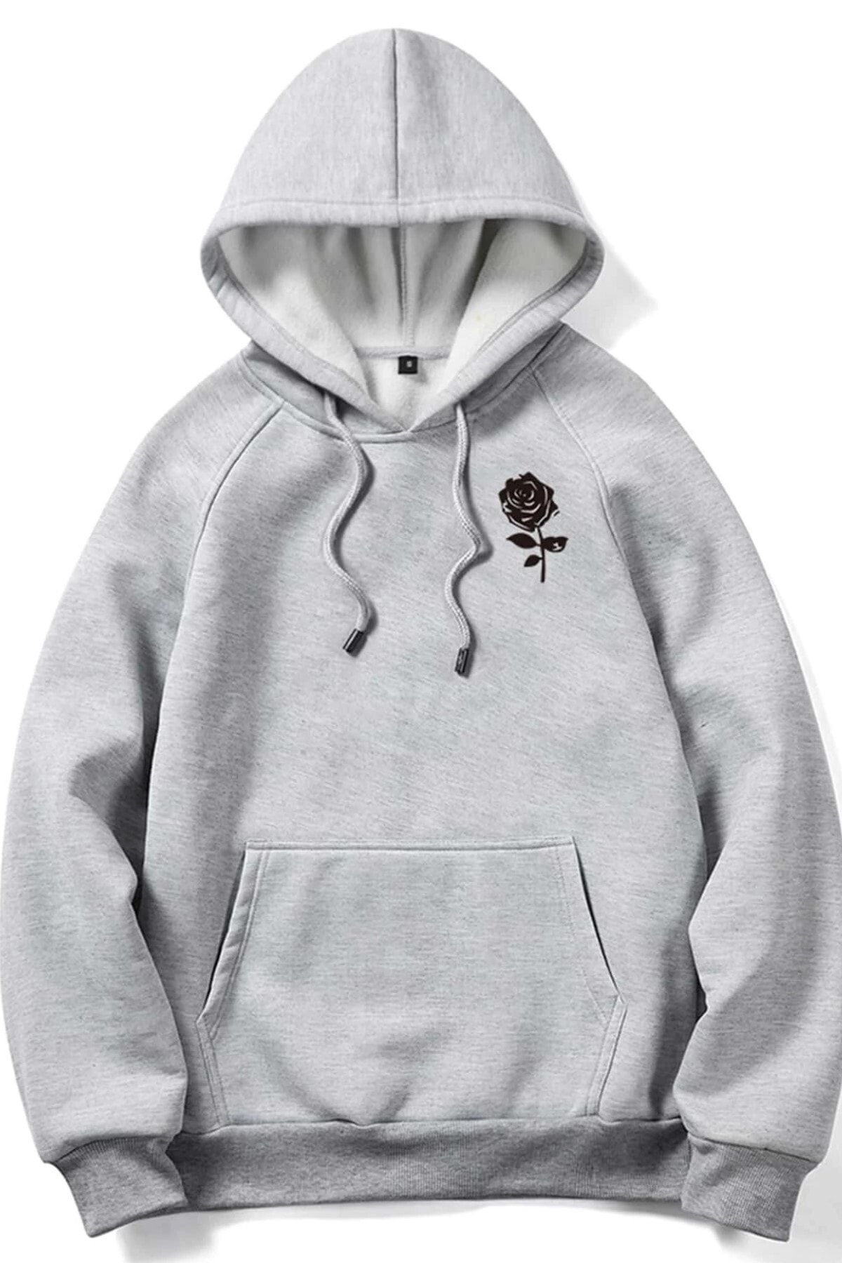 MODAGEN Szara Bluza Z Kapturem Typu Oversize, Unisex, Z Lewej Strony Klatki Piersiowej, W Kolorze Różowym Unisex - 40