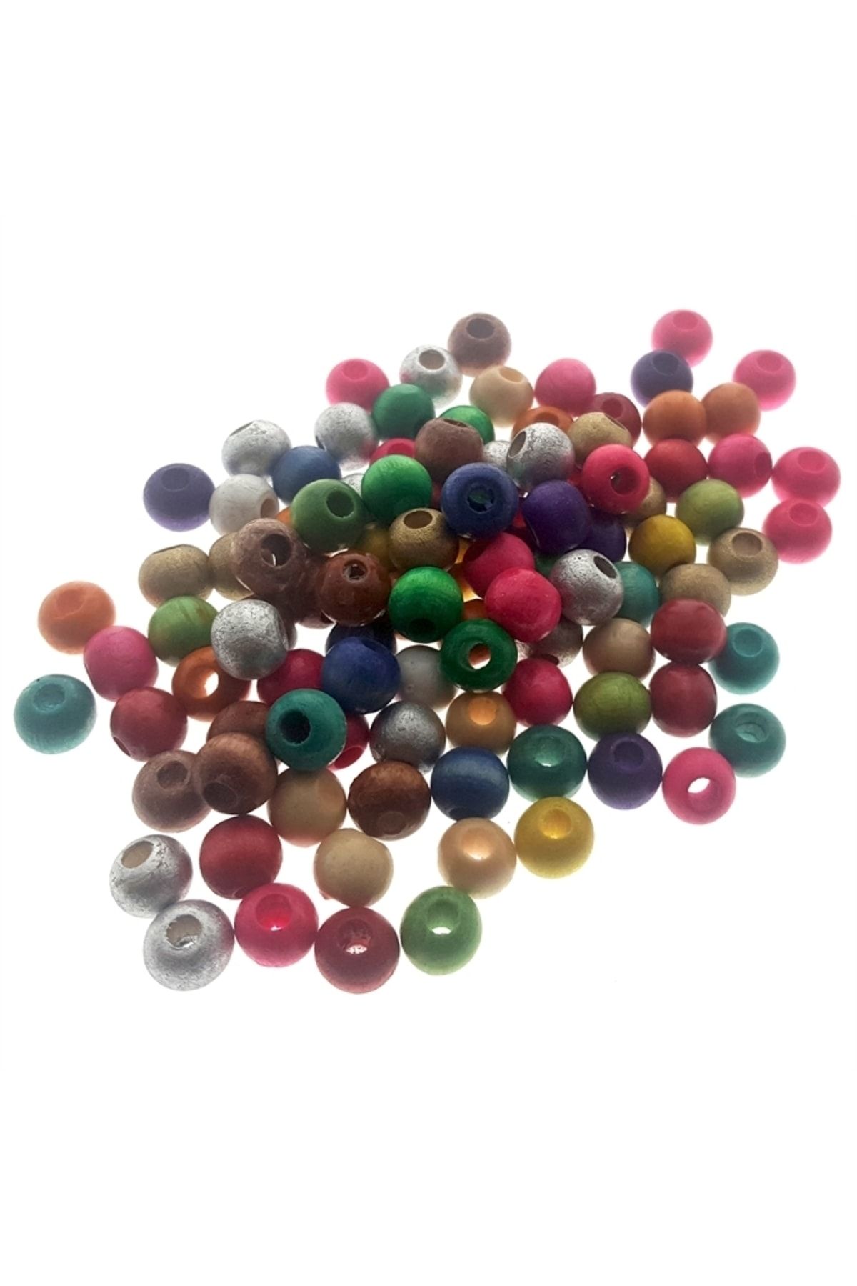 Yuvarlak Ahşap Renkli Boncuk 8mm 100'lü - Parlak