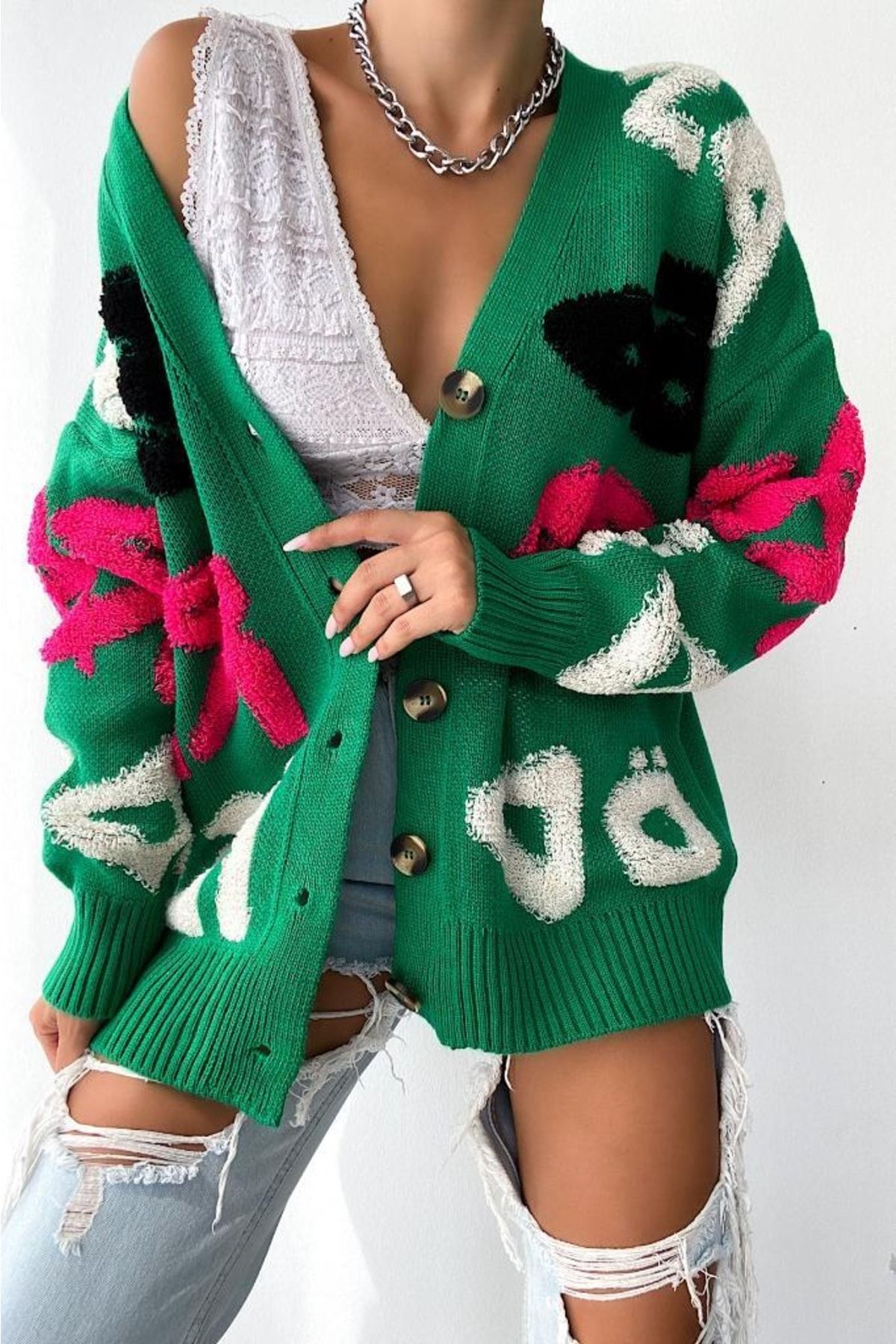 FEMELLE-Cardigan tricotat cu nasturi cu model 4