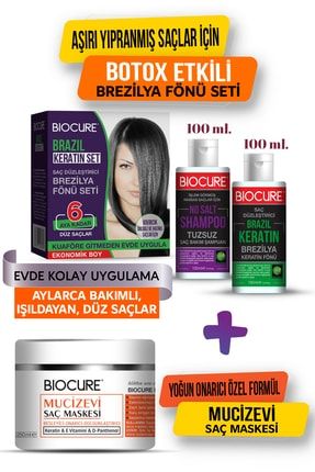 Brezilya Fönü Keratini Seti Botox Etkili / Evde Kullanım Seti + Mucizevi Saç Maskesi CM-BKM-MSM-SET