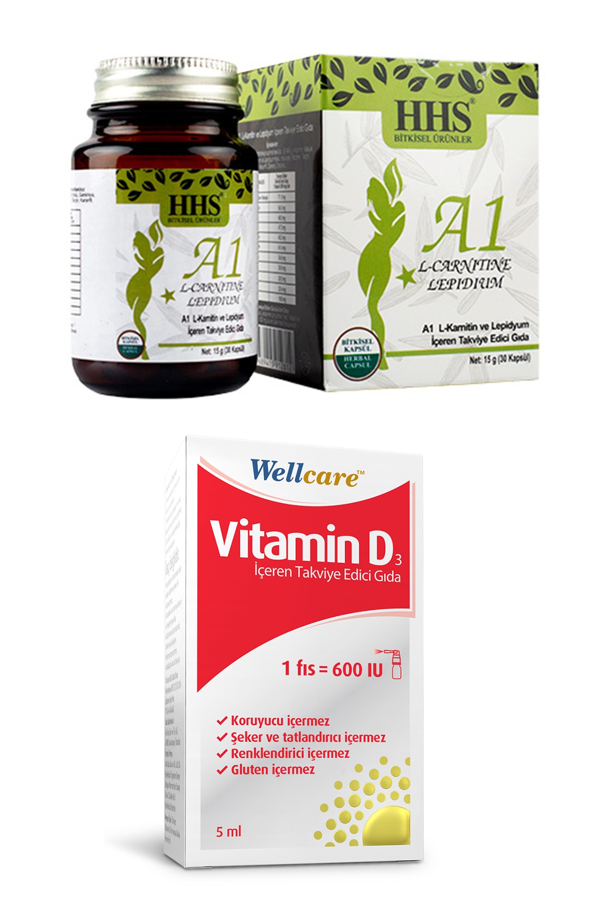Hhs A1 Bitkisel 30 Kapsül Ve Wellcare Vitamin D3 600 Iu