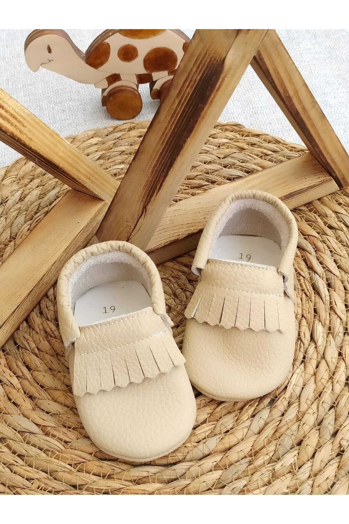 MİNİBİRİ Retro Model Hakiki Deri Bebek Deri Makosen Patik Bebek Ayakkabısı ZO9721