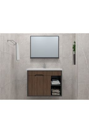 Ayaksız Aynalı 80cm Lavabolu Raflı Hazır Banyo Dolabı (80X45) DİM MODEL 3 KERTİK