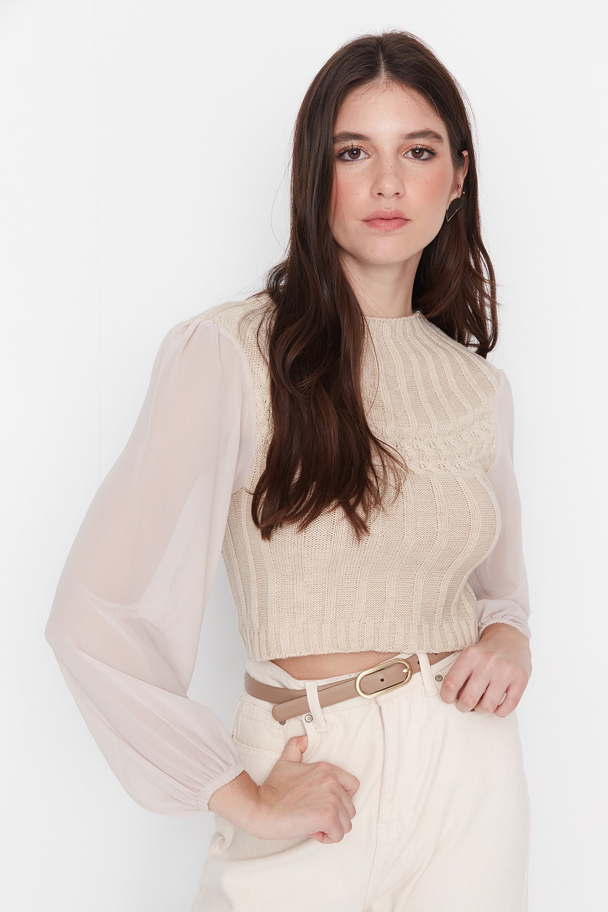 Trendyol Collection Pullover Beige Regular Fit Fast ausverkauft