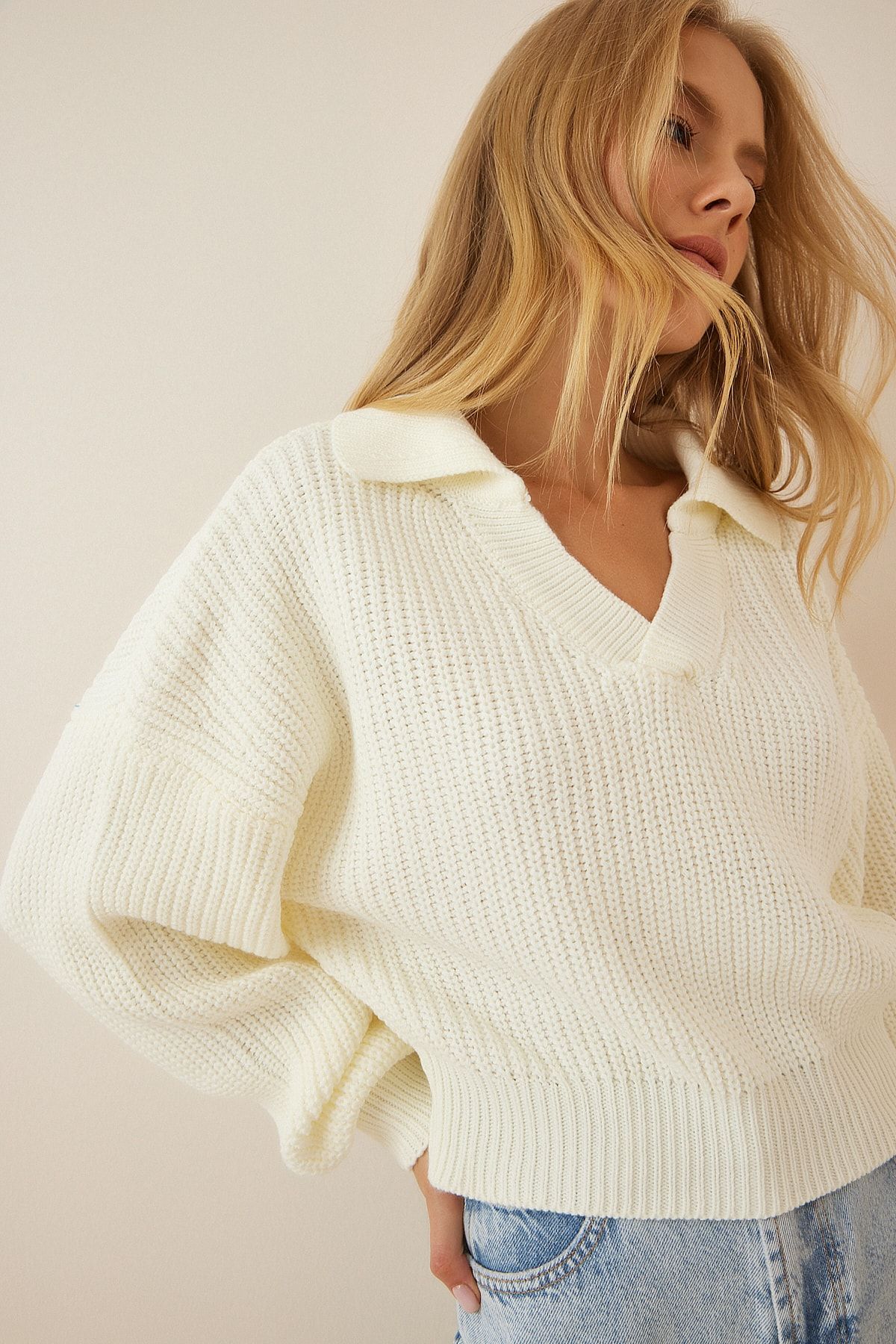 Happiness İstanbul Pullover Ecru Regular Fit