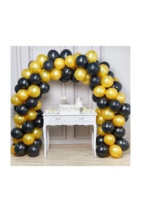 100 Adet Metalik Balon Ve 5 Metre Balon Zinciri (siyah - Altın - Karışık) Uçan Balon 10013