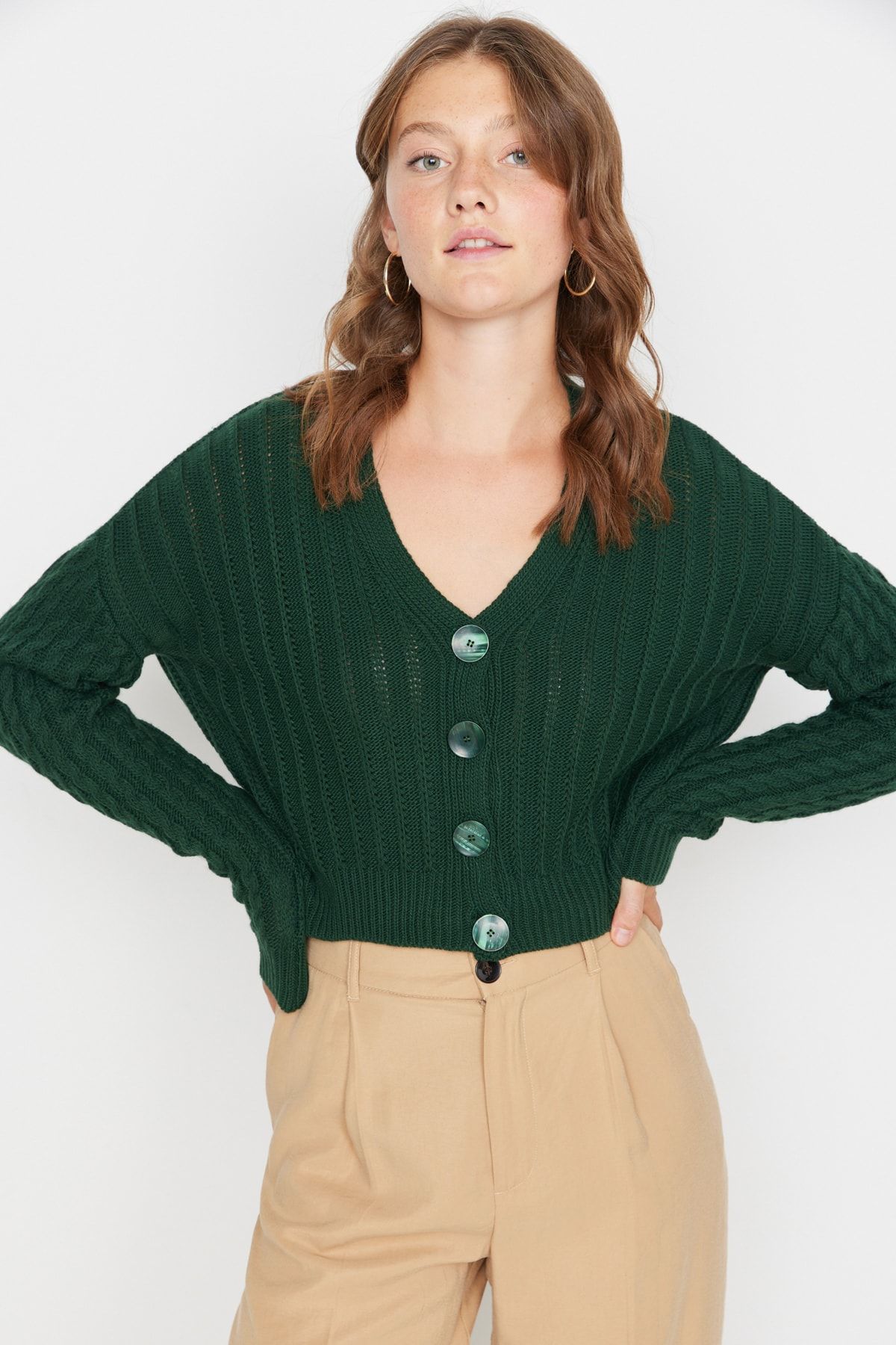 Dark green on sale cropped cardigan