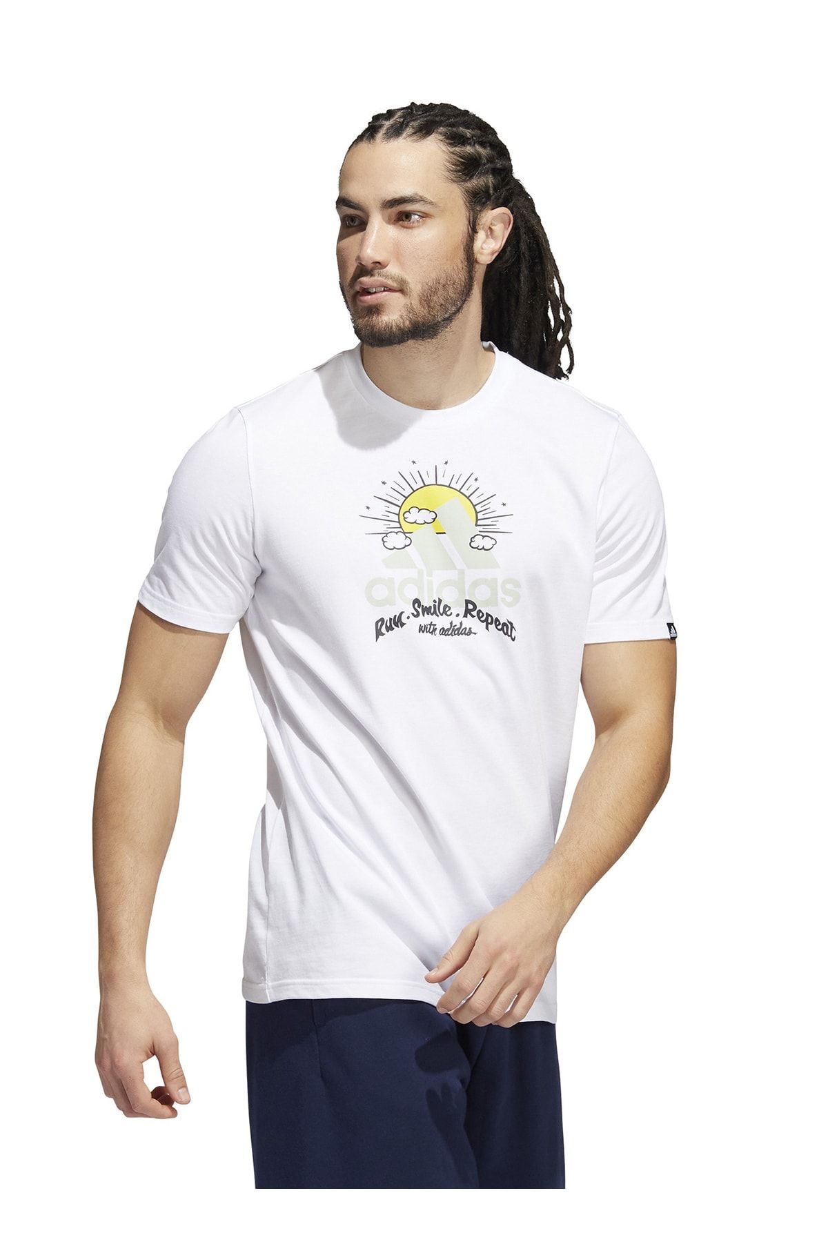 adidas Bisiklet Yaka Baskılı Beyaz Erkek T-shirt Hk9192 Aworld Run G T PG9075