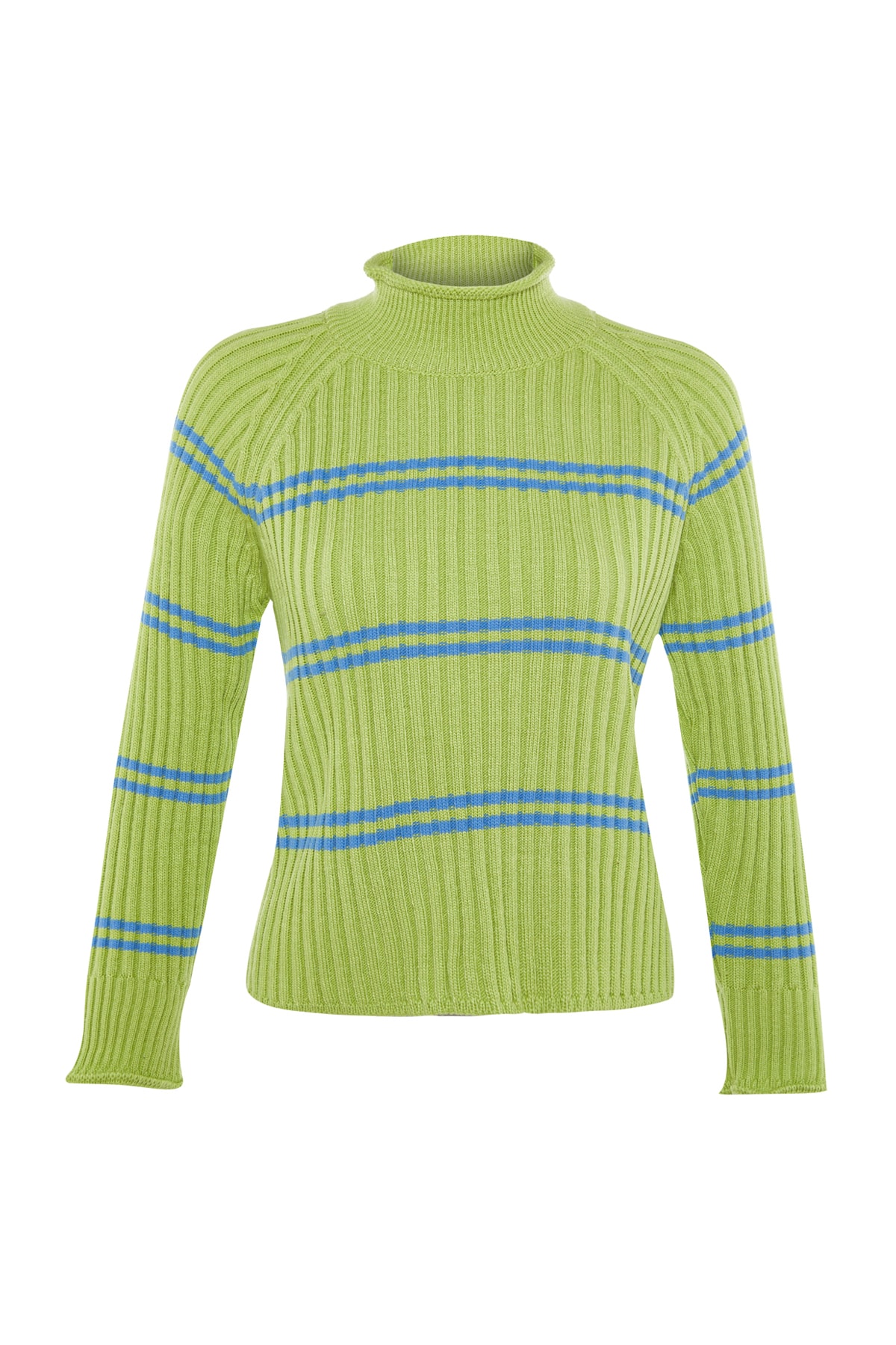 Trendyolmilla  Yeşil Çizgili Triko Kazak TWOAW23KZ00666 - Görsel 8