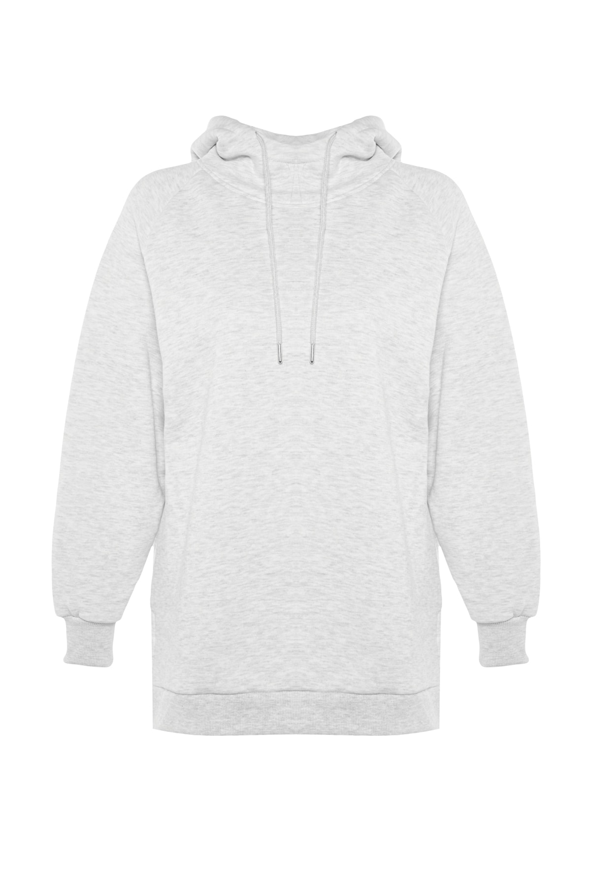 Trendyolmilla  Gri Kapüşonlu Oversize Şardonlu Örme Sweatshirt - Görsel 6