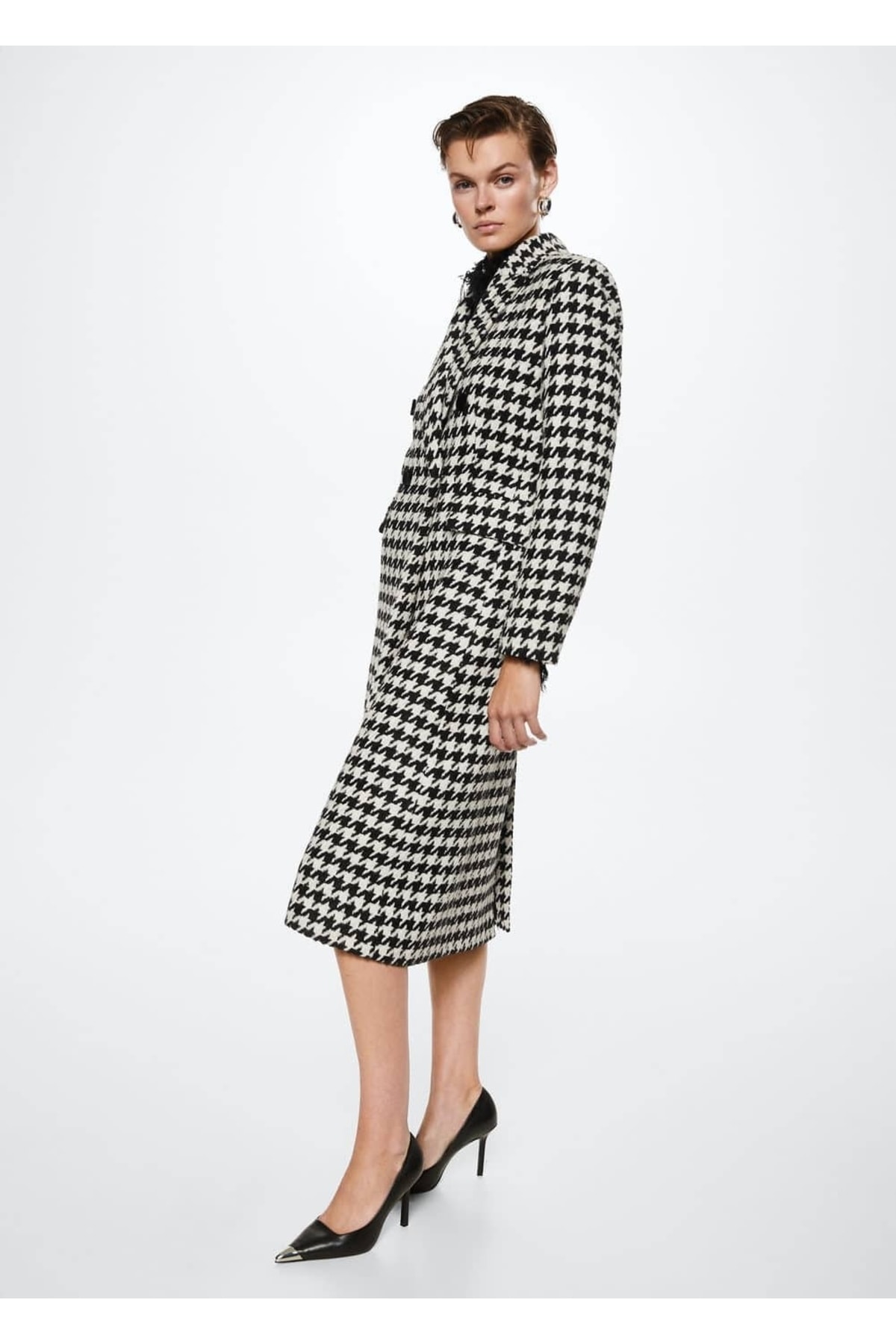 MANGO  Kazayağı Desenli Kadın Yün Palto - Görsel 5