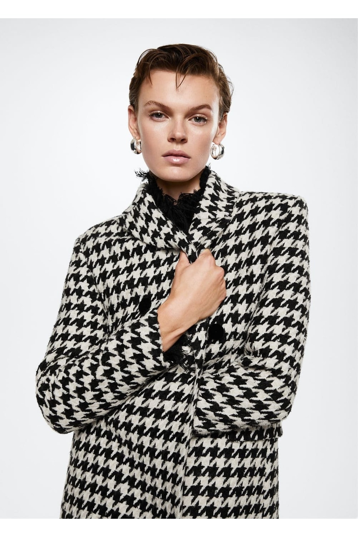 MANGO  Kazayağı Desenli Kadın Yün Palto - Görsel 6