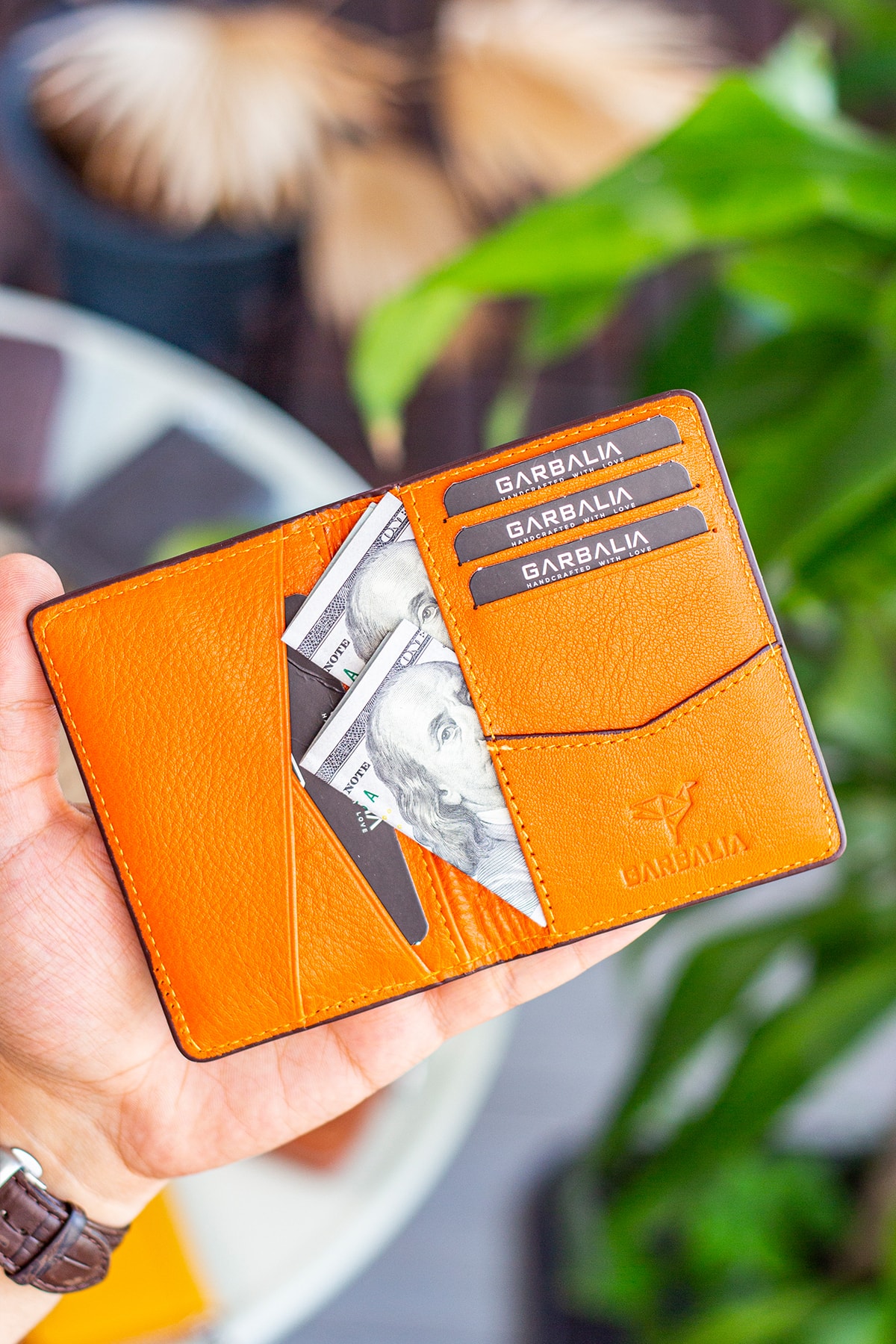 Buenos Genuine Leather Minimal Design Orange Card Holder Wallet