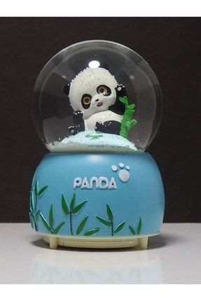 Sevimli Panda Tasarımlı Büyük Boy Püskürtmeli Işıklı Müzikli Kar Küresi-mavi PRA-5476535-0277