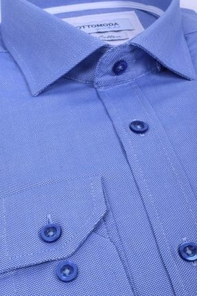 Oxford %100 Pamuklu Mavi Düz Uzun Kollu Klasik Gömlek, Ot-c-20161 OT-C-20161