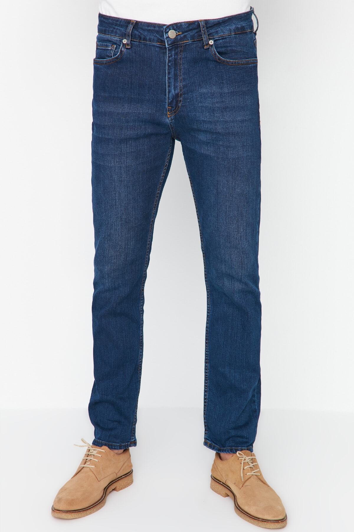 شلوار جين مردانه منظم با پارچه انعطاف پذير نيلي  TRENDYOL MAN