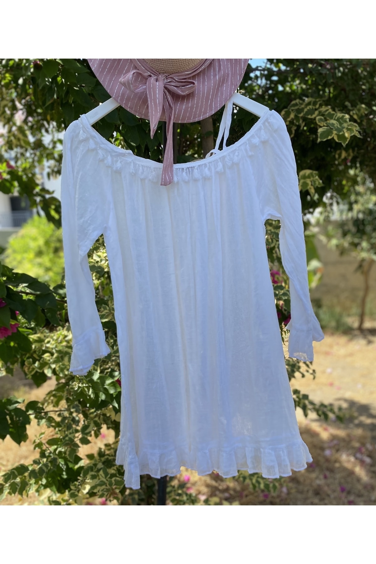 Bohemian Kadın Beyaz Organik Pamuk Plaj Pareo