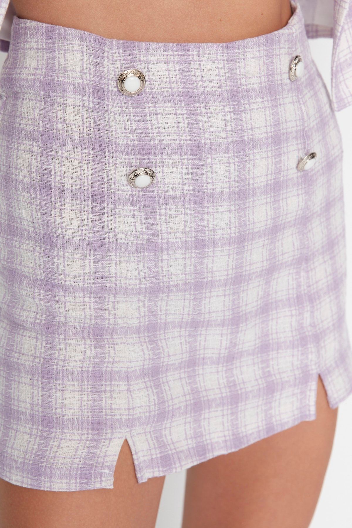 Trendyol Collection-Šeříková kostkovaná sukně s knoflíčky TWOAW23SR00016 4